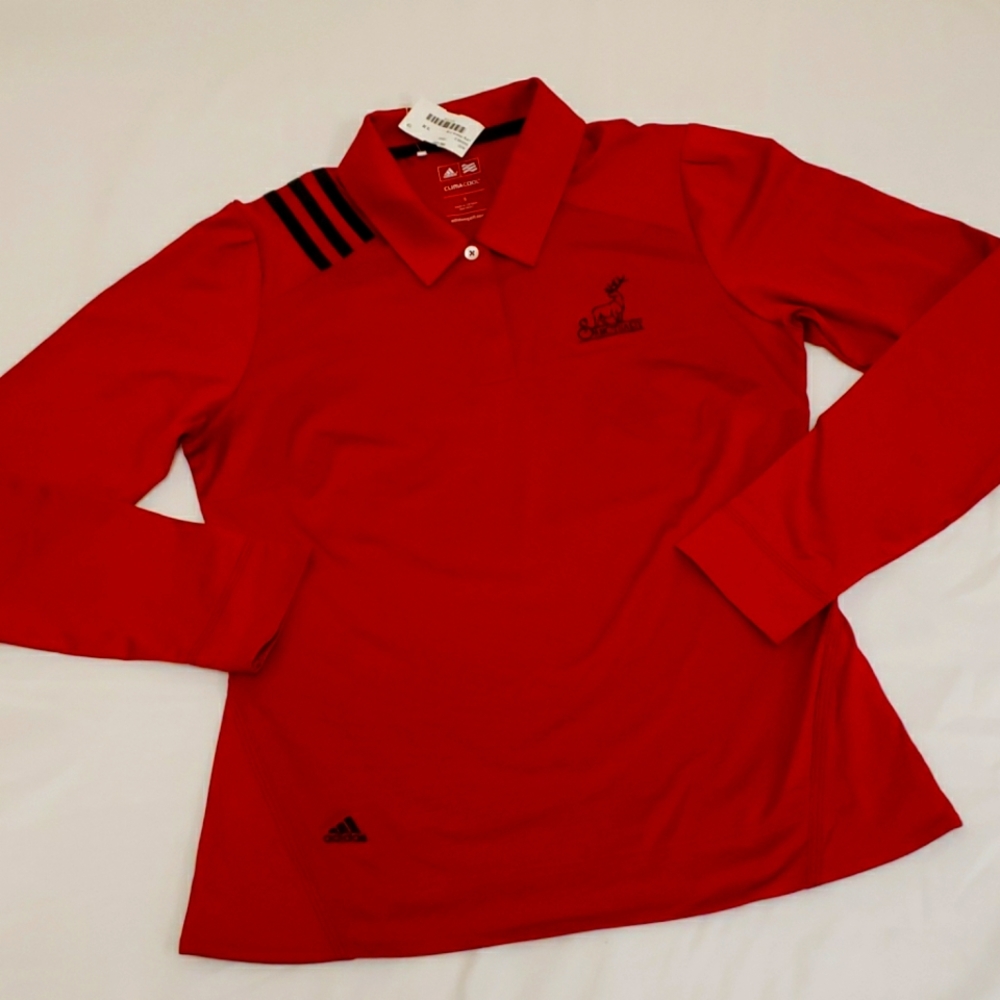 Adidas Sanctuary Golf Course Longsleeve Golf Shirt Red Black Women's Small S NWT
